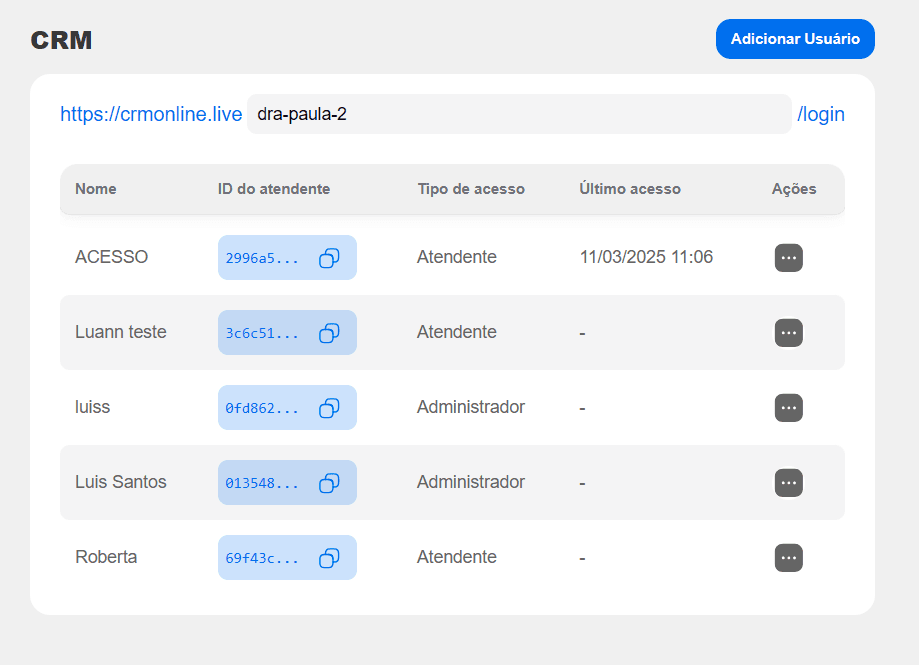 Último acesso do seu atendente